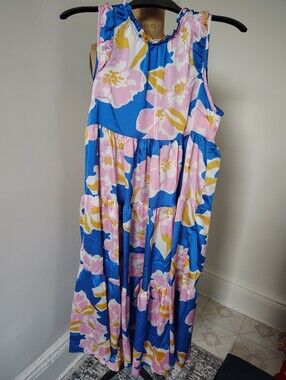 Umgee Blue Pink Yellow Floral Maxi Dress